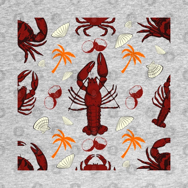 Lobsters, Crabs and Sea Shells Pattern, Relaxing Beachlife by vystudio